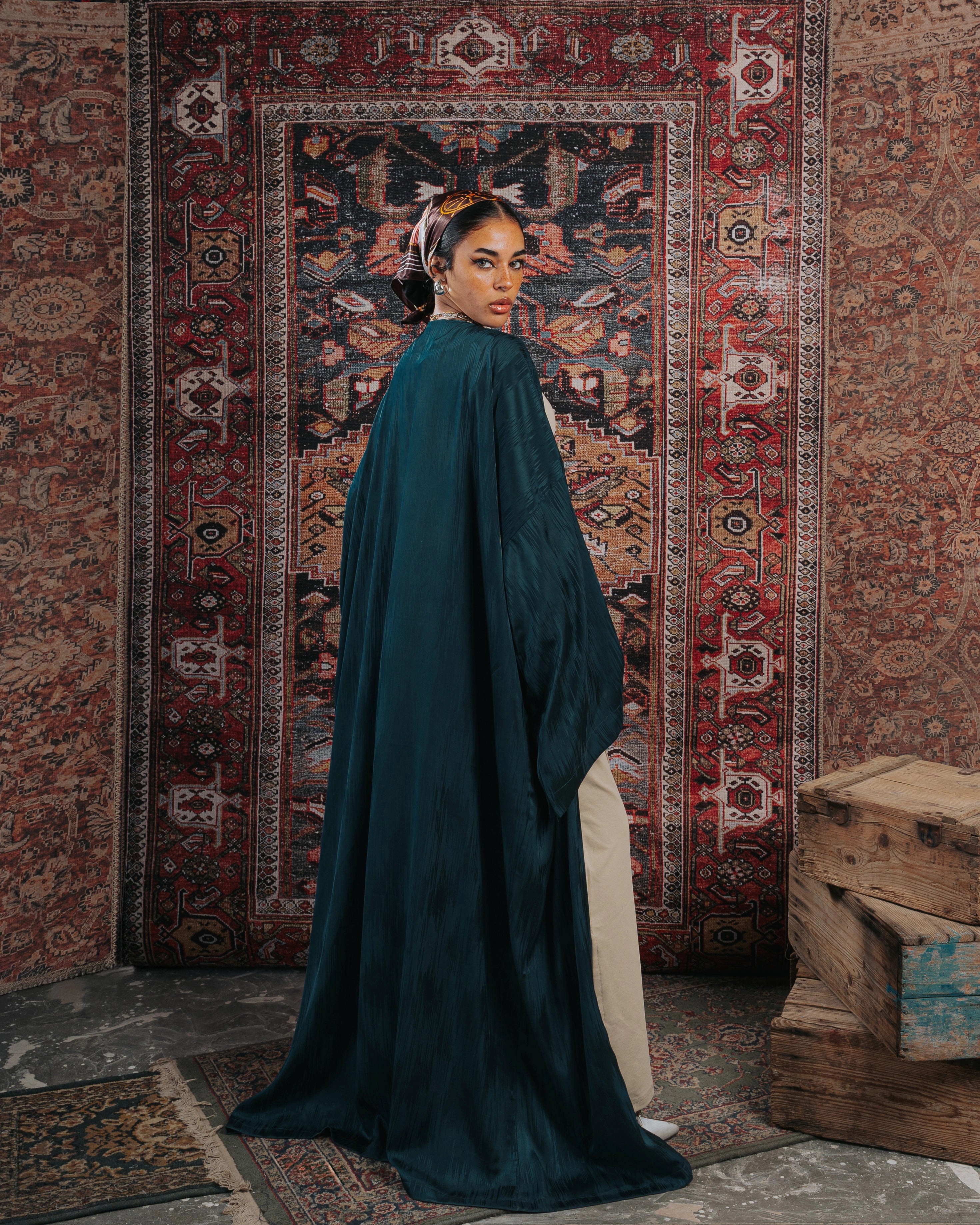 Abstract kaftan in dark teal